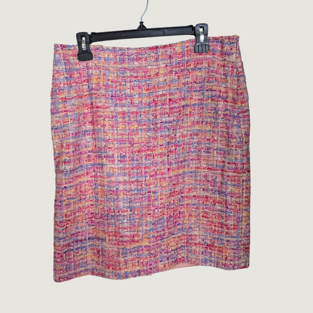 Escada Pink Multicolor Tweed Barbiecore Wool Blend Pencil Skirt Size 40/US 10